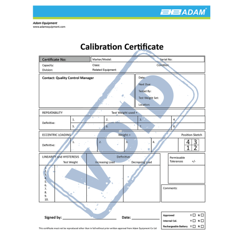 Certificado de calibração para AELP, PT, PTS
